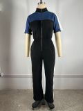 Denim Patchwork Color Block Two Piece Pants Set TE-4730