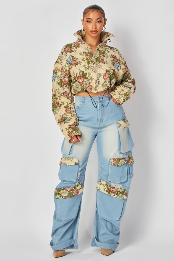 Print Zipper Shorts Coat Jeans Suit YRST-T022
