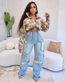 Print Zipper Shorts Coat Jeans Suit YRST-T022