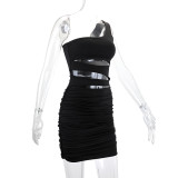 Single Shoulder Hollow Out Sexy Mini Dress YMYF-9257