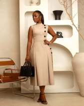 Plus Size Sleeveless Button Slim Long Dress NY-10993 