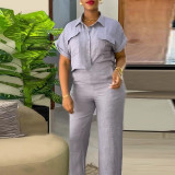 Solid Color Short Sleeve Shirt Loose Pants Suit GCNE-7043