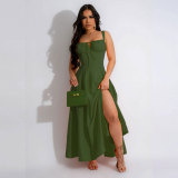 Sleeveless Solid Color Sling Maxi Dress GTYZ-7369