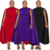Plus Size Solid Color Patchwork Sleeve Maxi Dress NNWF-8059