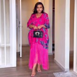 Loose Casual Print Tassel Midi Dress GTYZ-7411