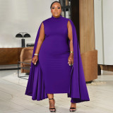 Plus Size Solid Color Patchwork Sleeve Maxi Dress NNWF-8059