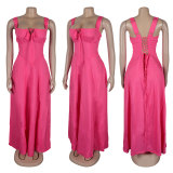 Sleeveless Solid Color Sling Maxi Dress GTYZ-7369