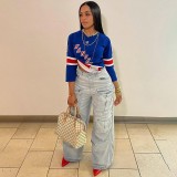 Fashion Loose Patchwork Straight Jean GSYI-8633