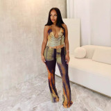Sexy Backless Print Mesh Jumpsuit GTYZ-7447