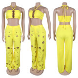 Sexy Holes Halterneck Two Piece Pants Set GTYZ-7436