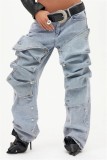Removable Button High Waist Straight Jeans WXHY-XHY4003
