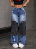 Fashion Patchwork Raw-edge Jeans WXHY-XHY4018