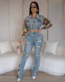 Vintage Lace Patchwork Denim  2-Piece Pants Set WXHY-XHY410