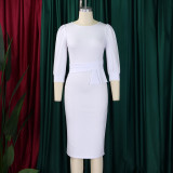 Plus Size Solid Color O Neck Slim Midi Dress GCZF-8612