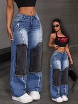 Fashion Patchwork Raw-edge Jeans WXHY-XHY4018