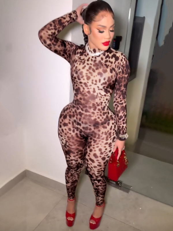 Leopard Print Zipper Slim One Piece Outfits CH-25013
