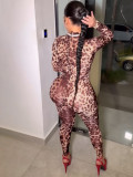 Leopard Print Zipper Slim One Piece Outfits CH-25013