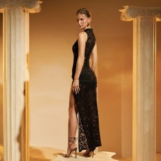 Lace Hollow Out High Split Maxi Dress GPBY-17145