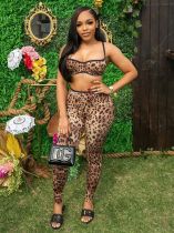 Leopard Print Sling Vest Two Piece Pants Set GFCF-1329