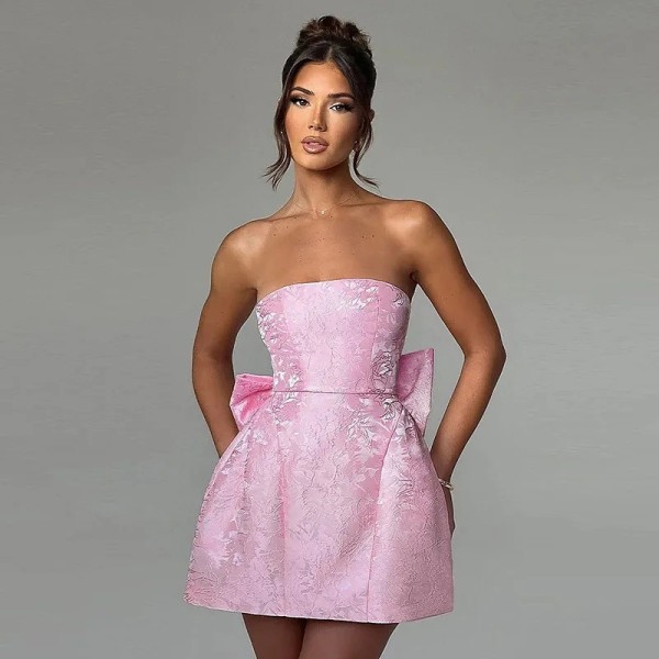 Sexy Print Bow Tie Tube Top Dress GPBY-17182
