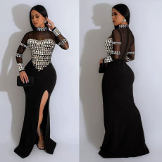 Plus Size Long Sleeve Hot Drill Maxi Dress NY-3367