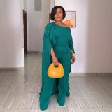 Plus Size Solid Color Cloak Wide Leg Jumpsuit NY-10985