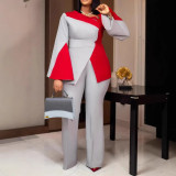 Plus Size Long Sleeve Contrast Color Pants Suit NY-3500