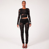 Lace See Through Long Sleeve Pants Suit GPBY-17154