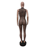 Leopard Print Sleeveless Mesh Jumpsuit MEM-88623