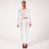 Lace See Through Long Sleeve Pants Suit GPBY-17154