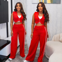 Sleeveless Solid Crop Tops Two Piece Pants Set SFY-2795