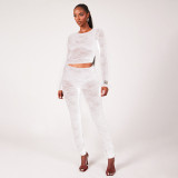 Lace See Through Long Sleeve Pants Suit GPBY-17154