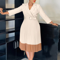 Plus Size Color Block Press Pleated Midi Dress GMLF-3318