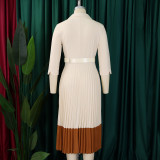 Plus Size Color Block Press Pleated Midi Dress GMLF-3318