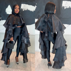 Plus Size Casual Satin Loose Poncho Blouse NY-10981