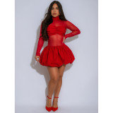 Long Sleeve Mesh Bubble Mini Dress FOSF-8803