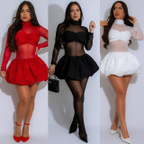 Long Sleeve Mesh Bubble Mini Dress FOSF-8803
