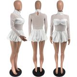 Long Sleeve Mesh Bubble Mini Dress FOSF-8803