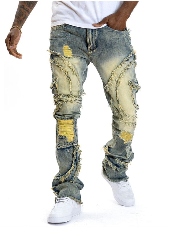 Men's Tassel Holes Micro Flare Jeans XCFF-8938