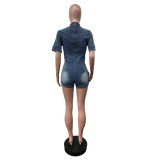 Short Sleeve Washed Denim Romper MEM-88626
