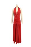Deep V Neck Tie Up Split Maxi Dress XHXF-441