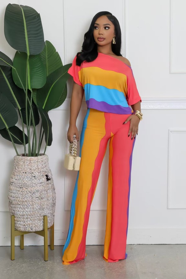 Colorful Print Loose Two Piece Pants Set XHXF-8716