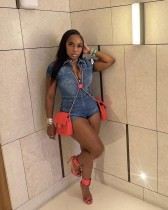 Fashion Denim Zipper Romper MEM-88627