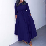 Plus Size Solid 3/4 Sleeve Midi Dress GCZF-8621