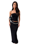 Solid Color Wrap Chest Long Skirt 2 Piece Set MZ-2890