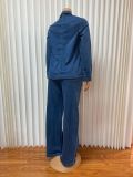 Plus Size Long Sleeve Lapel Denim Two Piece Pants Set GADE-6561