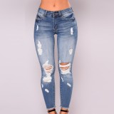 High Waist Holes Jeans XCFF-3110