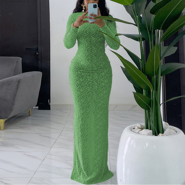 Long Sleeve O Neck Slim Maxi Dress GFRT-41471DHG