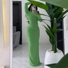 Long Sleeve O Neck Slim Maxi Dress GFRT-41471DHG