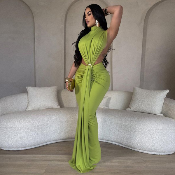 Solid Color Sleeveless Split Maxi Dress YF-10772